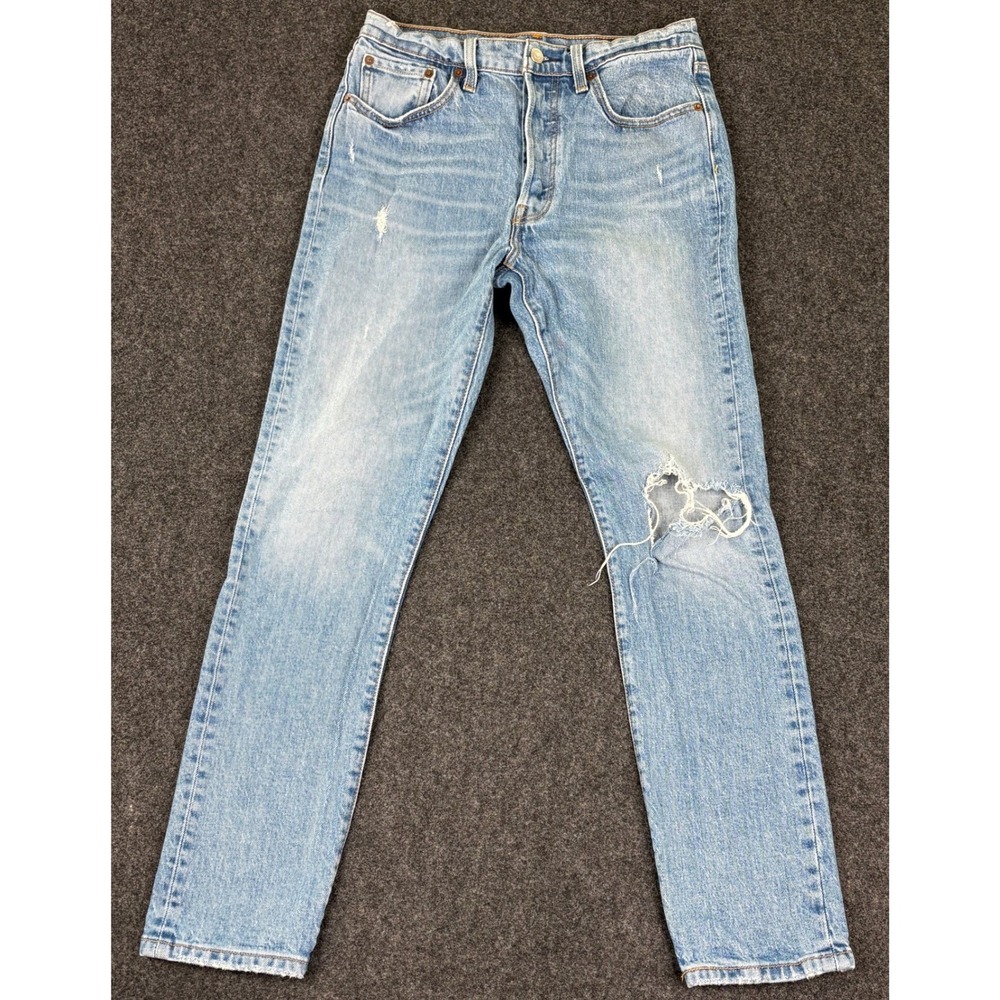 Levis 501 Skinny Jeans Light Wash Distressed Button Fly Denim Womens 28x28